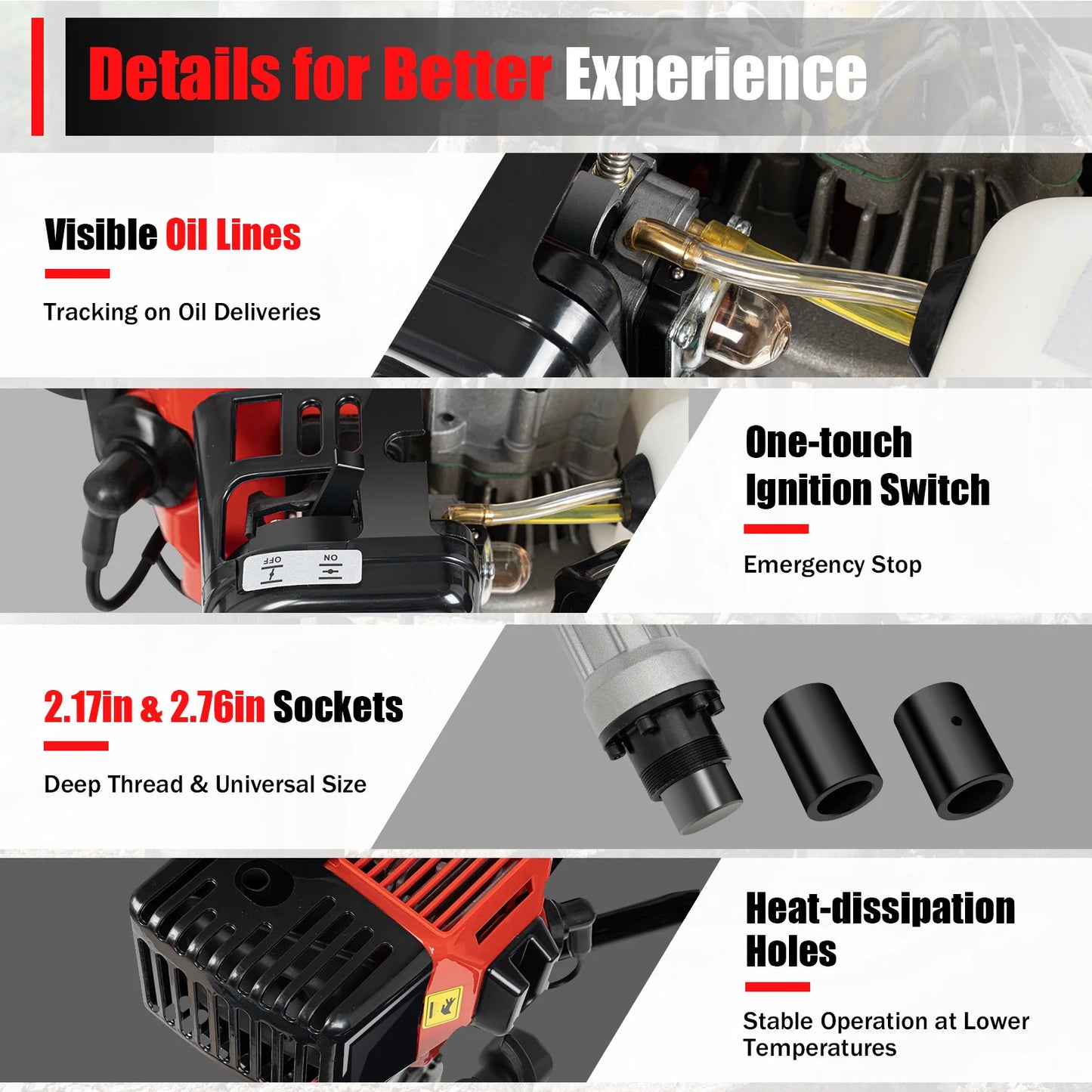 32.6cc Gasoline Pile Driver 20-45J Impact 8500RPM 0.9KW  Two-stroke Piling Tool w/2 Sleeves for Fencing & Construction ﻿