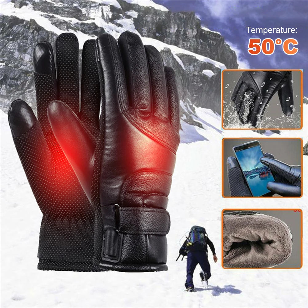 Motorcycle Winter Heated Gloves 12V Thermal Windproof Bike Gloves PU Leather Outdoor Keep Warm Guantes for Snowmobile Motorcycle - TrendForce25