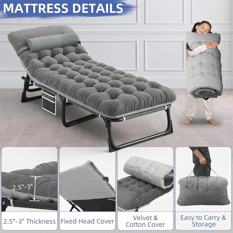 Camping Cot with Mattress, 4-Position Folding Camping Bed Hold up 330lbs, Portable Sleeping Cot for Camp, Beach, Patio - TrendForce25
