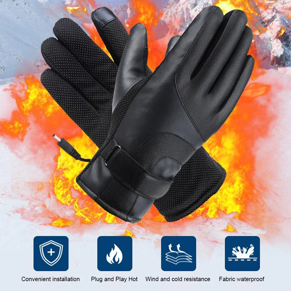 Motorcycle Winter Heated Gloves 12V Thermal Windproof Bike Gloves PU Leather Outdoor Keep Warm Guantes for Snowmobile Motorcycle - TrendForce25