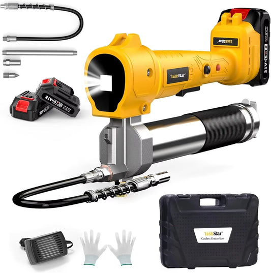 Taskstar Electric Grease Gun Kit with 39.4" Flexible Hose 10000 PSI Cordless Grease Gun with Super Bright LED Light Power Tools