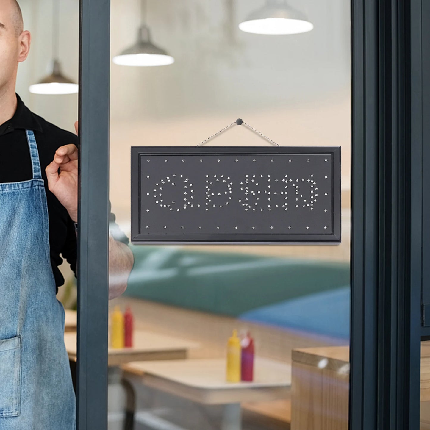 Neon Open Closed Sign, LED Window Door Hanging Business Sign with Chain, 48x25cm Illuminated Storefront Decor, Shop Signage