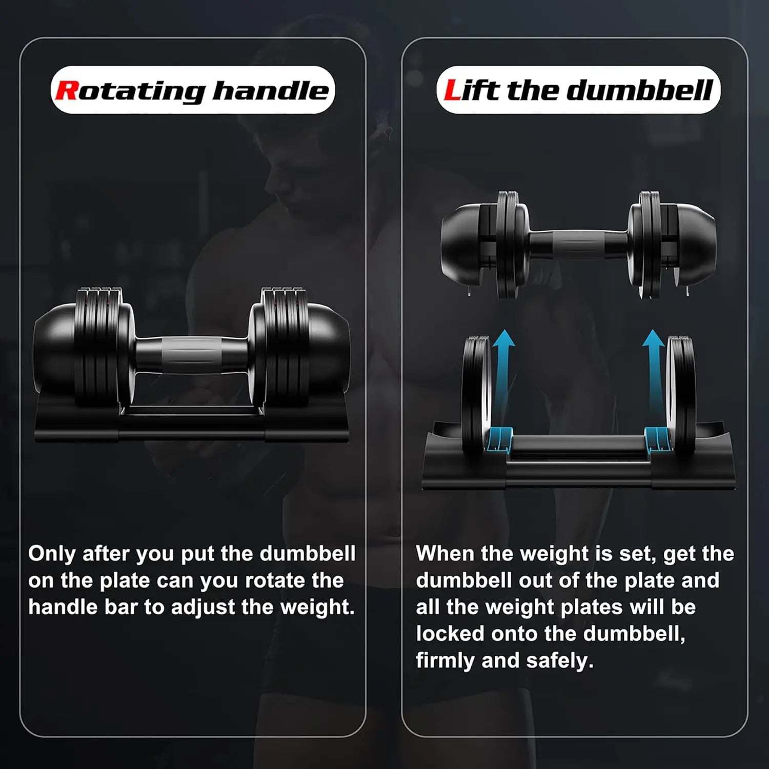 Adjustable Dumbbell,22LBS Dumbbell Pair with Tray for Fitness, Fast Adjust Weight by Turning Anti-Slip Handle, Safety with 8 Loc - TrendForce25