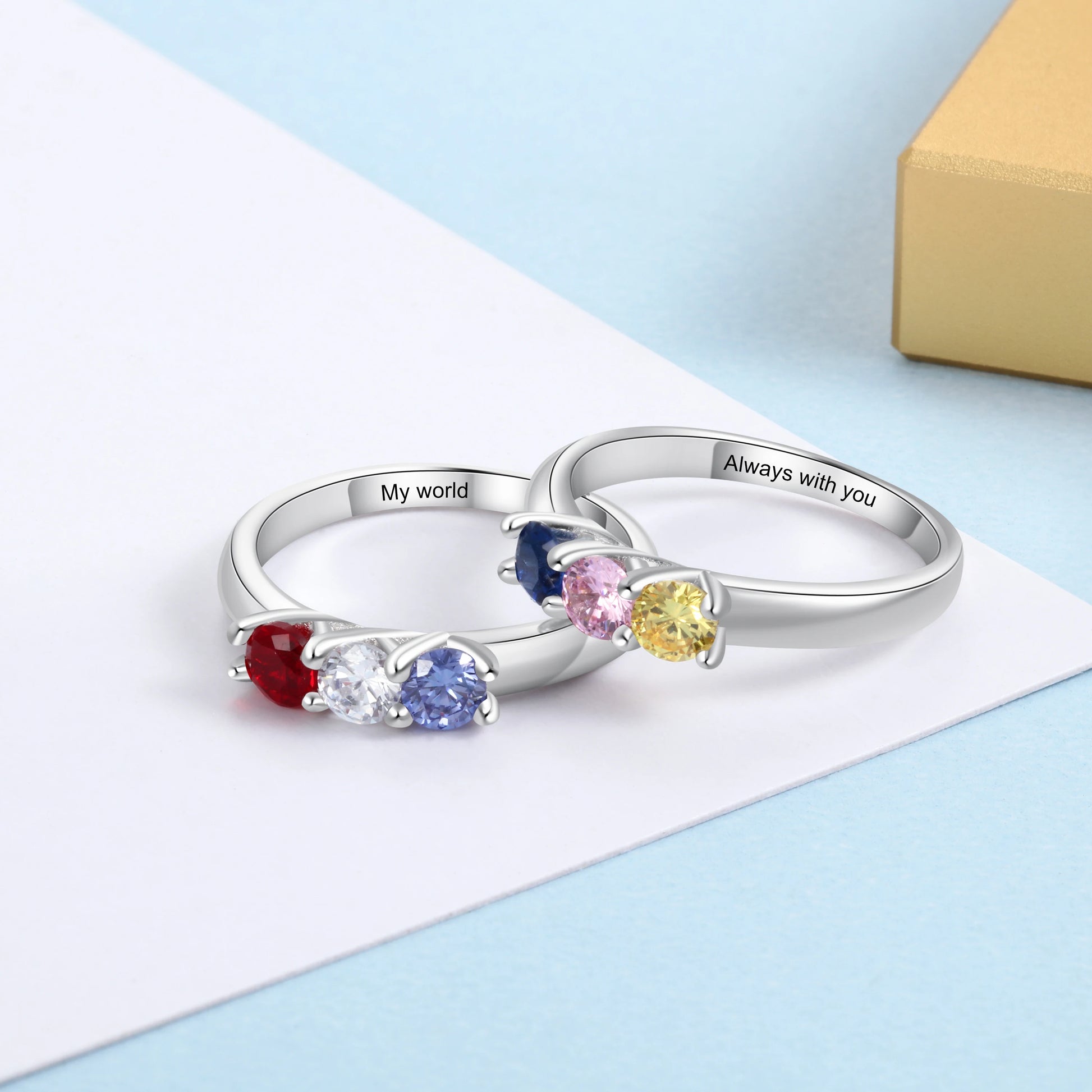 925 Sterling Silver Custom Name Rings for Women Personalized Engraving Mothers Ring with Birthstone Silver 925 Fine Jewelry Gift - TrendForce25