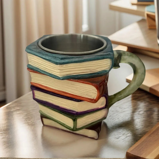 3D Painted Books Coffee Mug Novelty Unique Books Stack Coffee Cup Creative Drinking Cup Collection Gifts for Literature Lovers