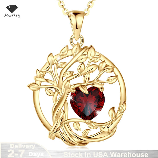 Tree of life Birthstone Sterling Silver Pendant Necklace Gemstone Anniversary Birthday Jewelry Christmas Gifts for Mom Her Wife