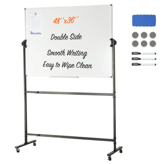 VEVOR Rolling Magnetic Whiteboard Double-Sided Mobile Whiteboard 360° Reversible Adjustable Height Dry Erase Board for School