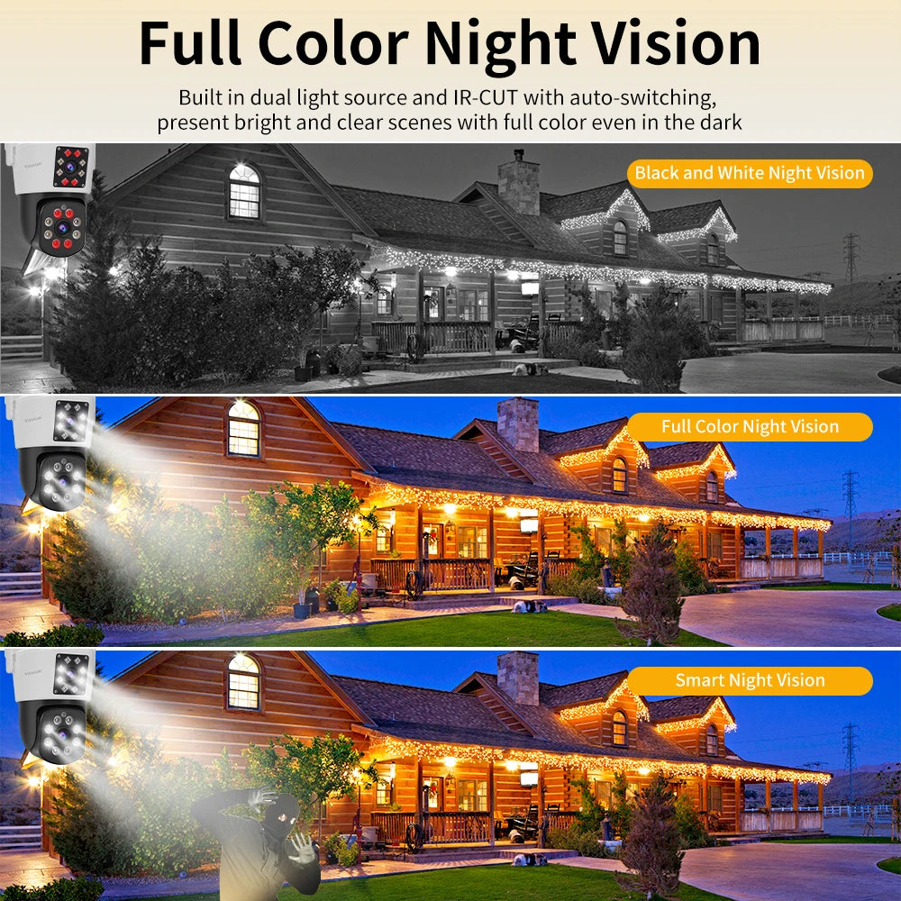 VSTARCAM Dual Lens Security Camera Outdoor, 1080P, Starlight Color Night Vision, Pan/Tilt, Light & Siren Alarm, 2-Way Audio