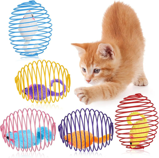 5 cat spring balls, stretchable spring toys, interactive rolling balls, colorful and interesting coil springs - TrendForce25