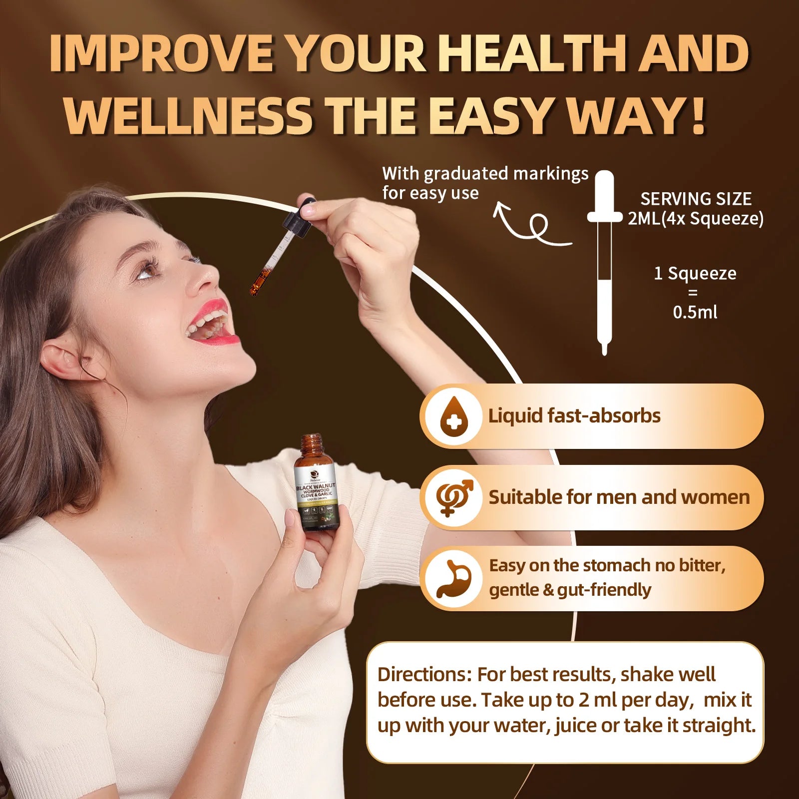 Lukaree 60ML Black Walnut Drop with Wormwood Clove & Garlic Support Digestion and Immune Health, Detoxify the Body Antioxidant - TrendForce25