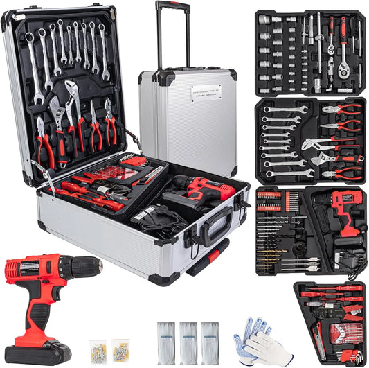346Pcs Tool Sets, 18V Electric Power Drill Set for Men, Household Home DIY Hand Tool Kits,18+1 Clutch Cordless Power Drill Set f