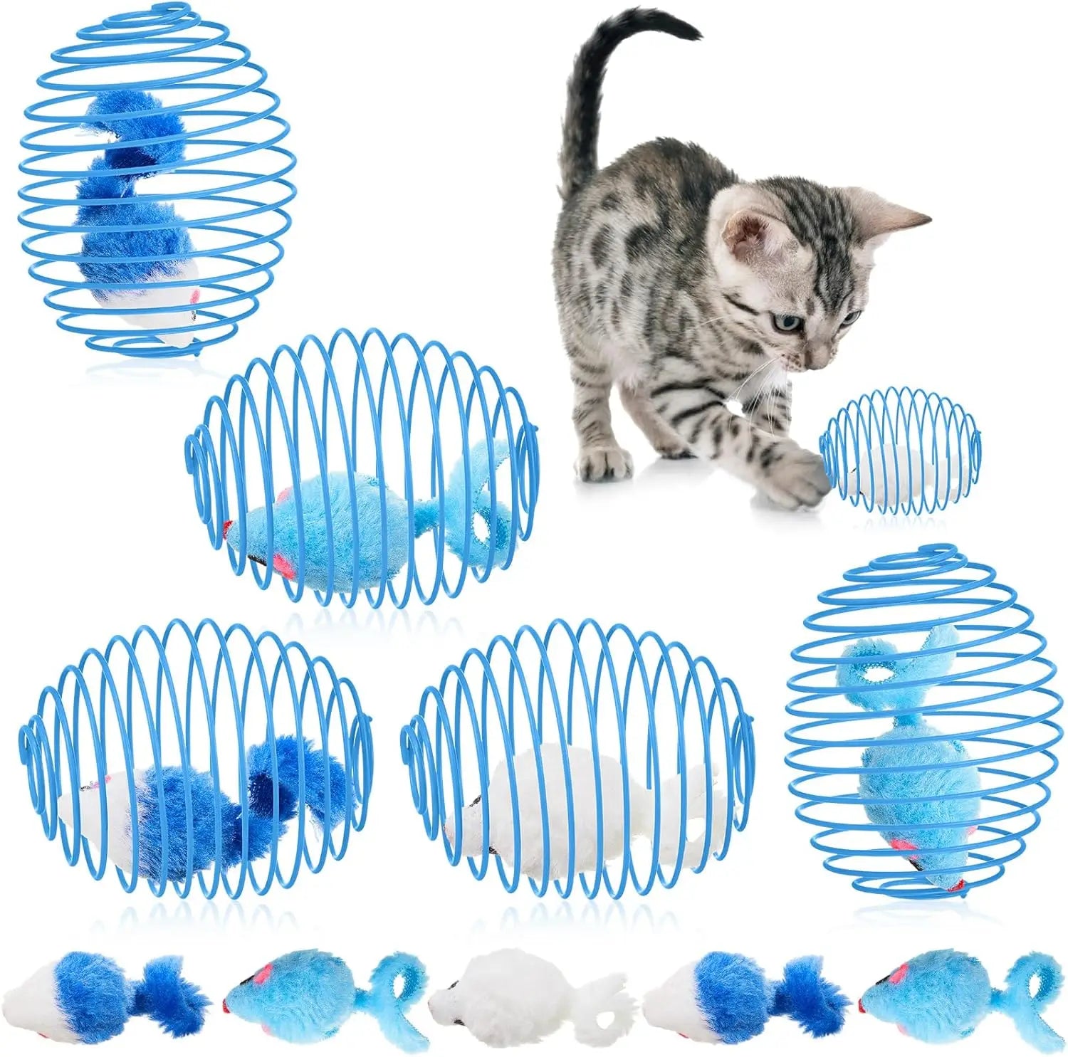 5 cat spring balls, stretchable spring toys, interactive rolling balls, colorful and interesting coil springs - TrendForce25