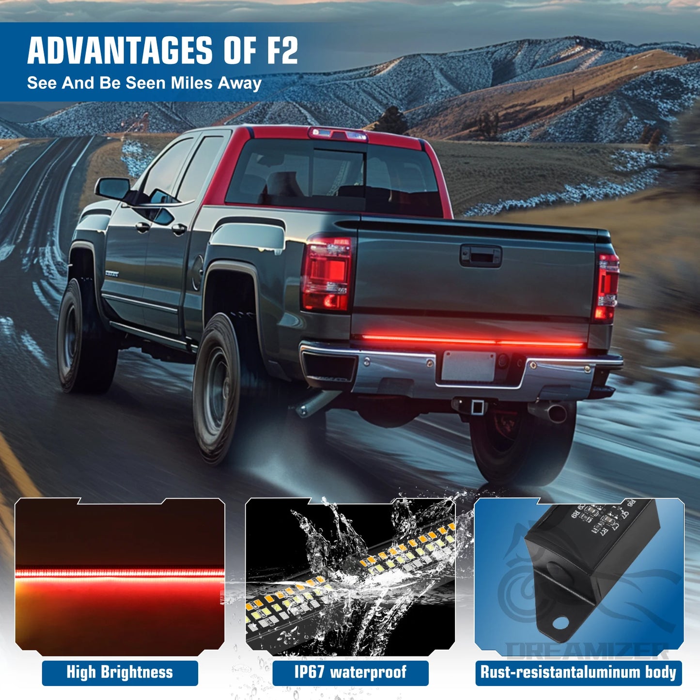 60" Tailgate LED Strip Bar Brake Turn Signal Tail Light LED Tailgate Light Bar Brake Backup Running Strip Led Lights - TrendForce25