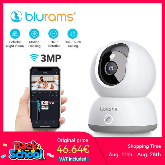 Blurams 2K Indoor Camera for Home Security, 360° Pet Dog Camera with Phone App, 2-Way Talk, One-Touch Call, Night Vision, 2.4GHz
