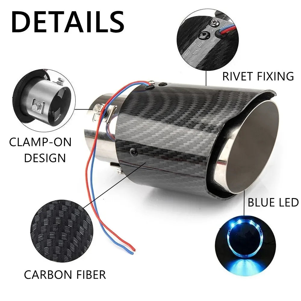 Universal Car Modified Exhaust Muffler Tip Pipe LED Red/Blue Light Outlet Exhaust Pipe Tail Throat Silencer Turbo Sport