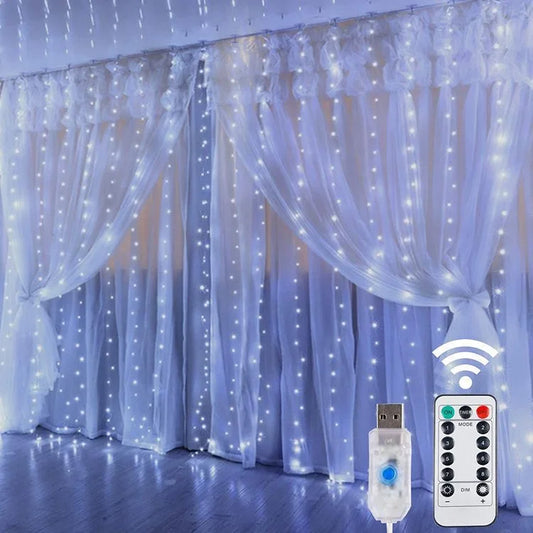 Curtain Light for Party/Wedding/Festival/Christmas,Window Blinking String Light for Bedroom/Living Room,USB Plug with 8 Modes - TrendForce25