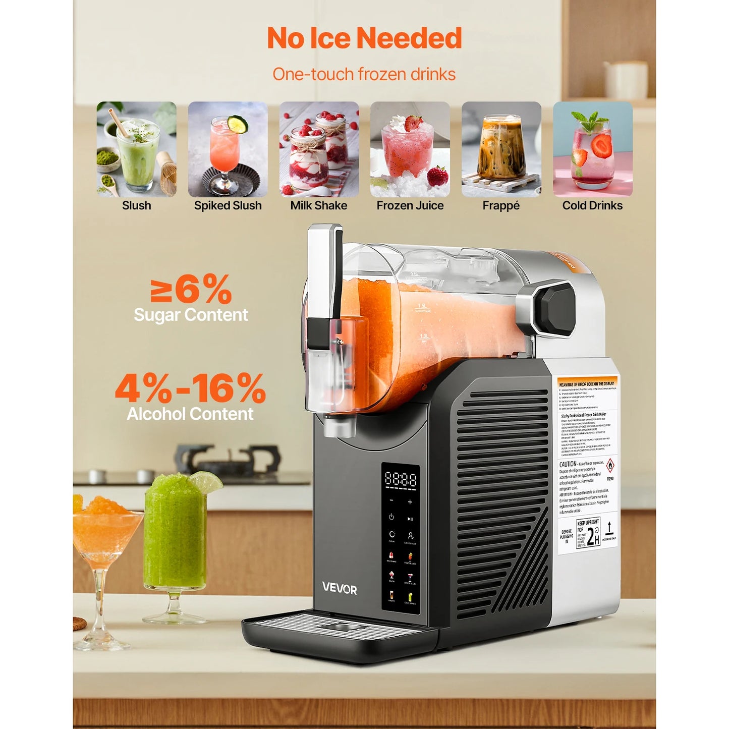 Succebuy 2L Slushie Machine No Ice Needed Margarita Machine with Self-Cleaning Frozen Margaritas Frappés Milkshake for Home