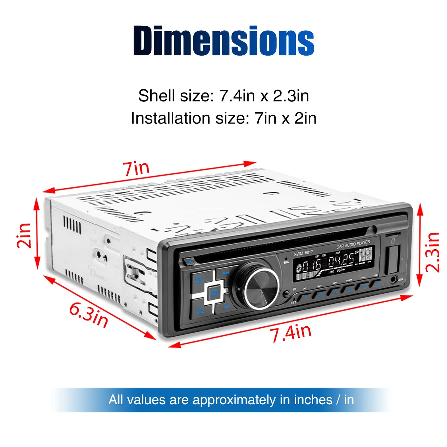 ESSGOO 12V 1 DIN Universal Car Stereo Radio MP3 Player Support DVD/CD In-dash Bluetooth FM USB SD AUX Head Unit Player MP3