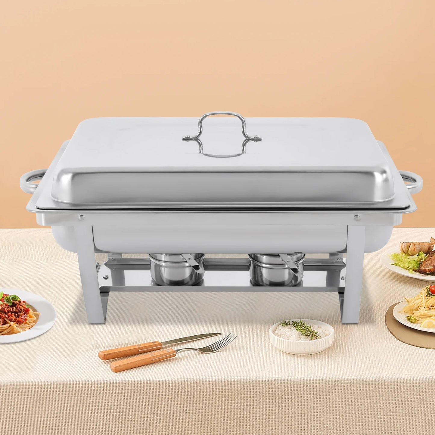 7.5L Stainless Steel Chafing Dish Buffet Set Silver Rectangular Catering Chafer Warmer Set with Folding Frame for Party Banquet