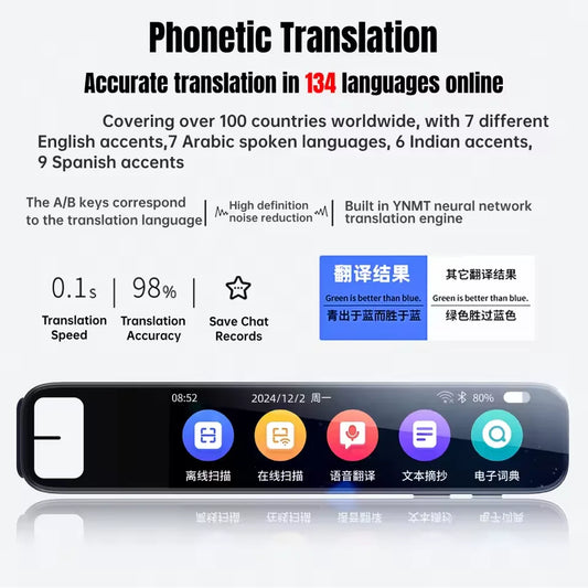 ﻿ GPT AI Translation Pen 150 Languages AI Scan Smart Translation Pen Offline Translation Point Reading Learning Voice Translator