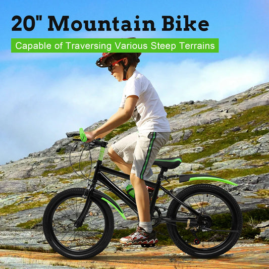 20" Mountain Bike 7 Speeds Kids Bicycle Dual-Disc Brakes Unisex Children's Bicycle Height Adjustable MTB Boys Girls Riding Bike