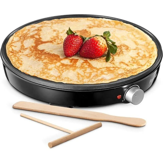 Crepe Maker Machine, Reemix Compact Pancake Griddle Precise Temperature Control, Nonstick 12” Electric Griddle