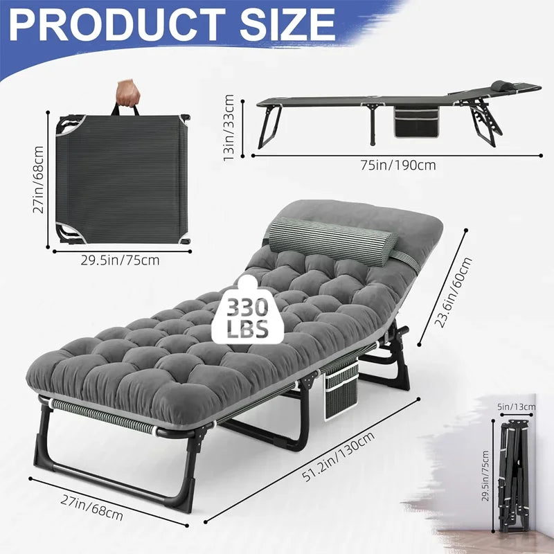 Camping Cot with Mattress, 4-Position Folding Camping Bed Hold up 330lbs, Portable Sleeping Cot for Camp, Beach, Patio - TrendForce25
