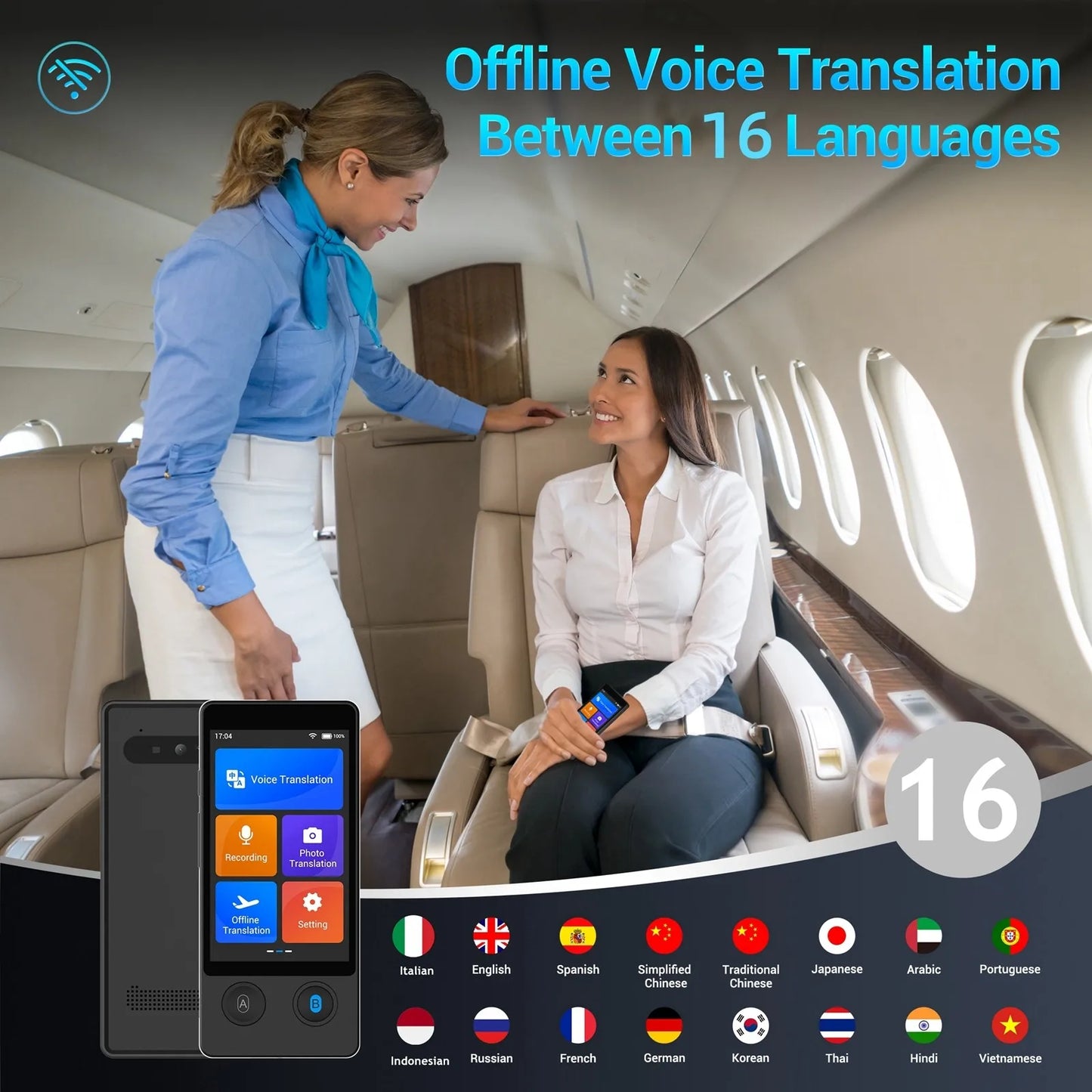 Wooask W12 Translator,Two-way Real Time Voice Translation Device, 144 Languages with 16 Offline Packages , for Travel Business