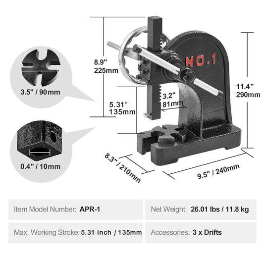 SucceBuy Arbor Press 1 Ton Manual Arbor Press with Handwheel CastIron Heavy-duty Manual Desktop Arbor Press for Stamping Bending - TrendForce25