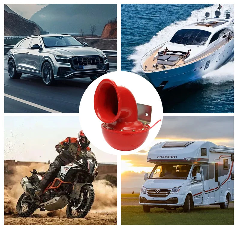 12V 200dB Super Loud Car Horn Red Cow Sound Metal Horn for Truck Train Ship Motorcycle Car Truck Ship