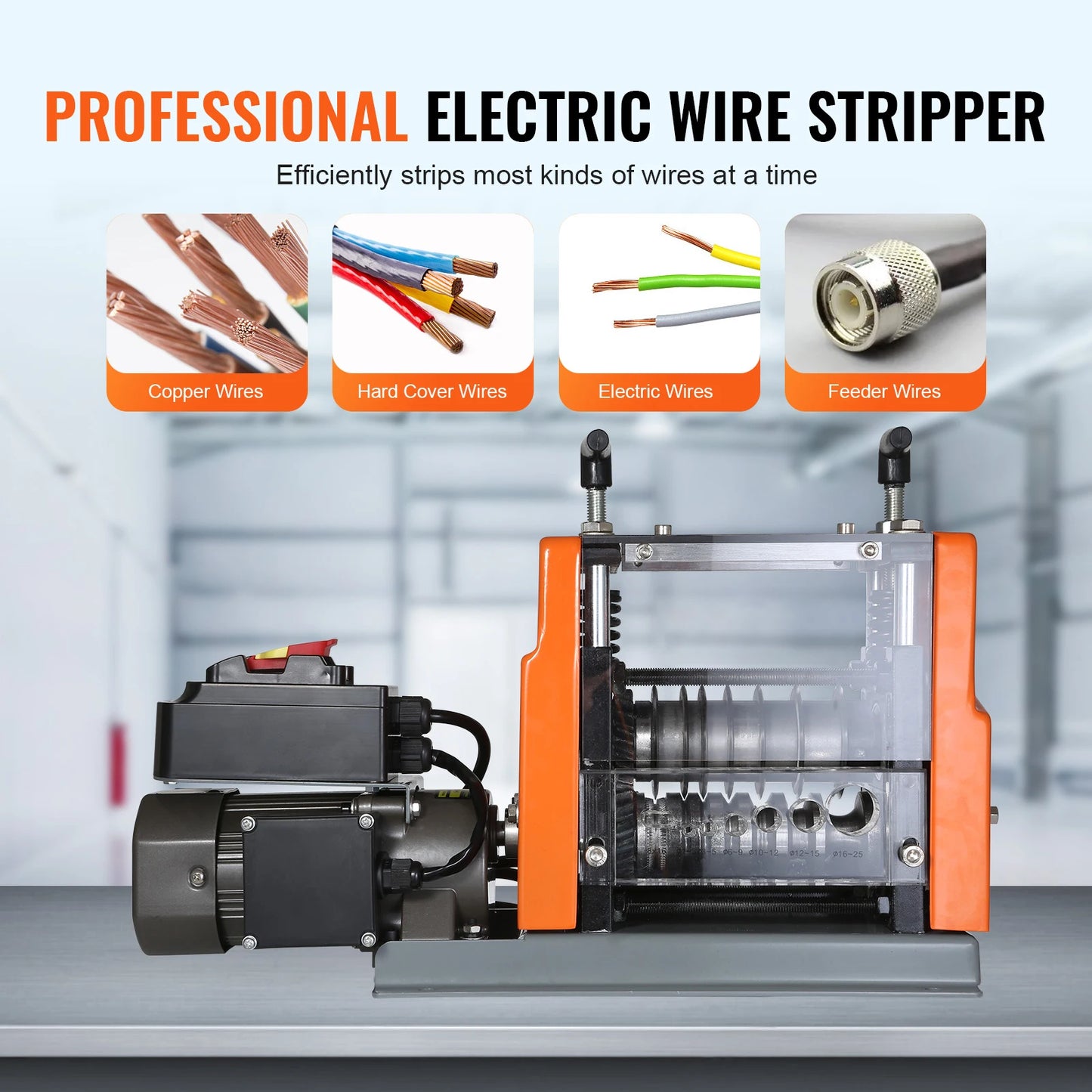 SucceBuy Electric Wire Stripping Machine 60W 1.5-25mm Visible Stripping Depth 6 Round 1 Flat Channels for Scrap Copper Recycling