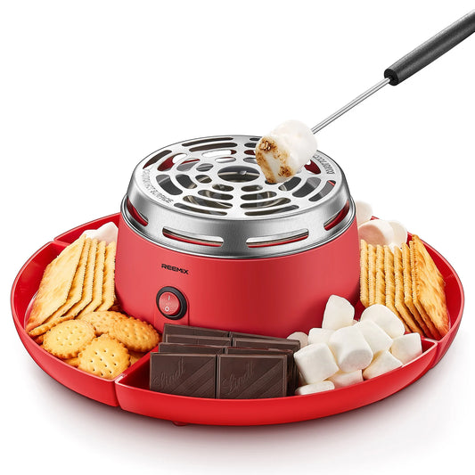 S'mores Maker Tabletop Indoor, Reemix Flameless Electric Marshmallow Roaster with 4 Detachable Trays & 6 Roasting Forks - TrendForce25