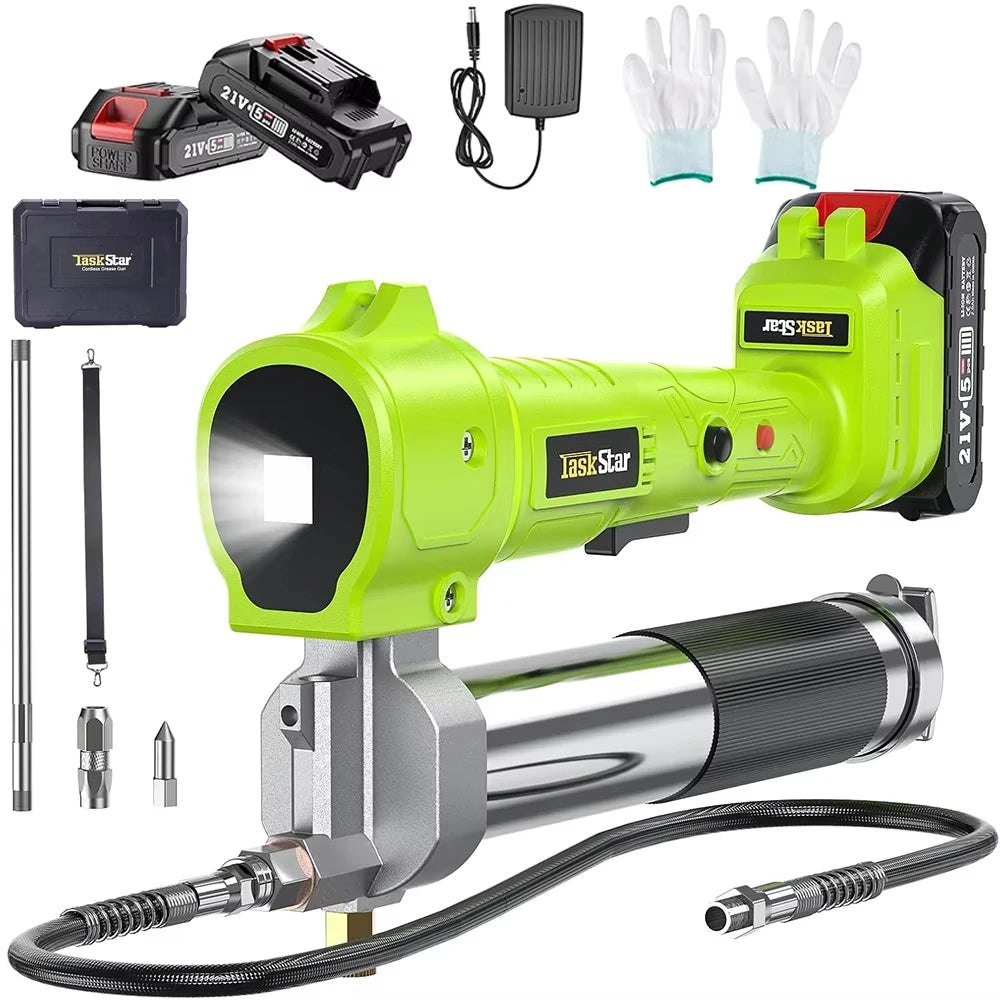 Taskstar Electric Grease Gun Kit with 39.4" Flexible Hose 10000 PSI Cordless Grease Gun with Super Bright LED Light Power Tools
