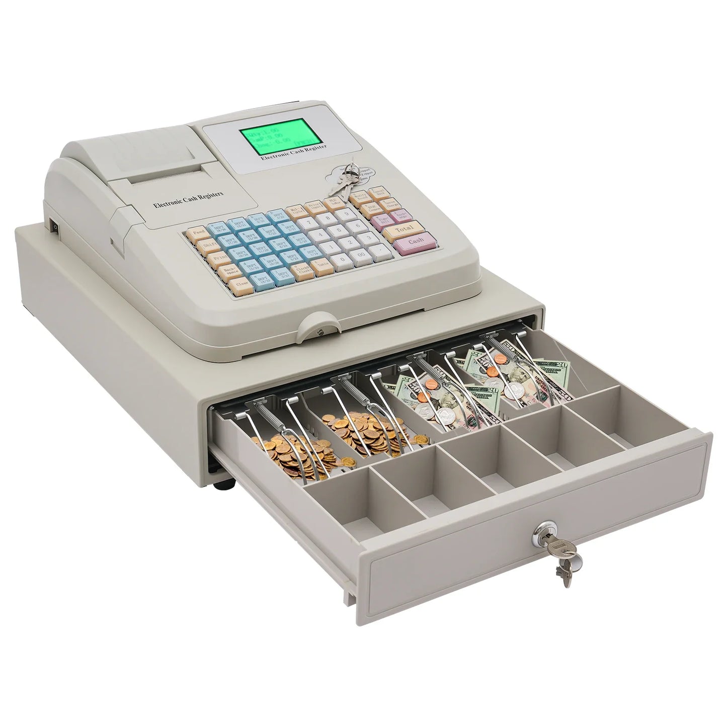 48-Keys Electronic Cash Register with Drawer Box Intelligent Cash Register Computer Digital LED Display POS Cashier - TrendForce25