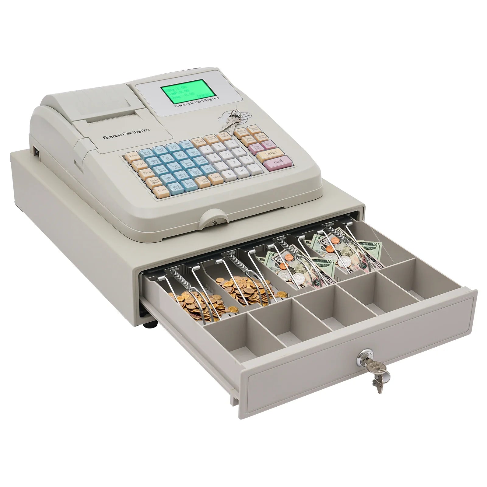 48-Keys Electronic Cash Register with Drawer Box Intelligent Cash Register Computer Digital LED Display POS Cashier - TrendForce25