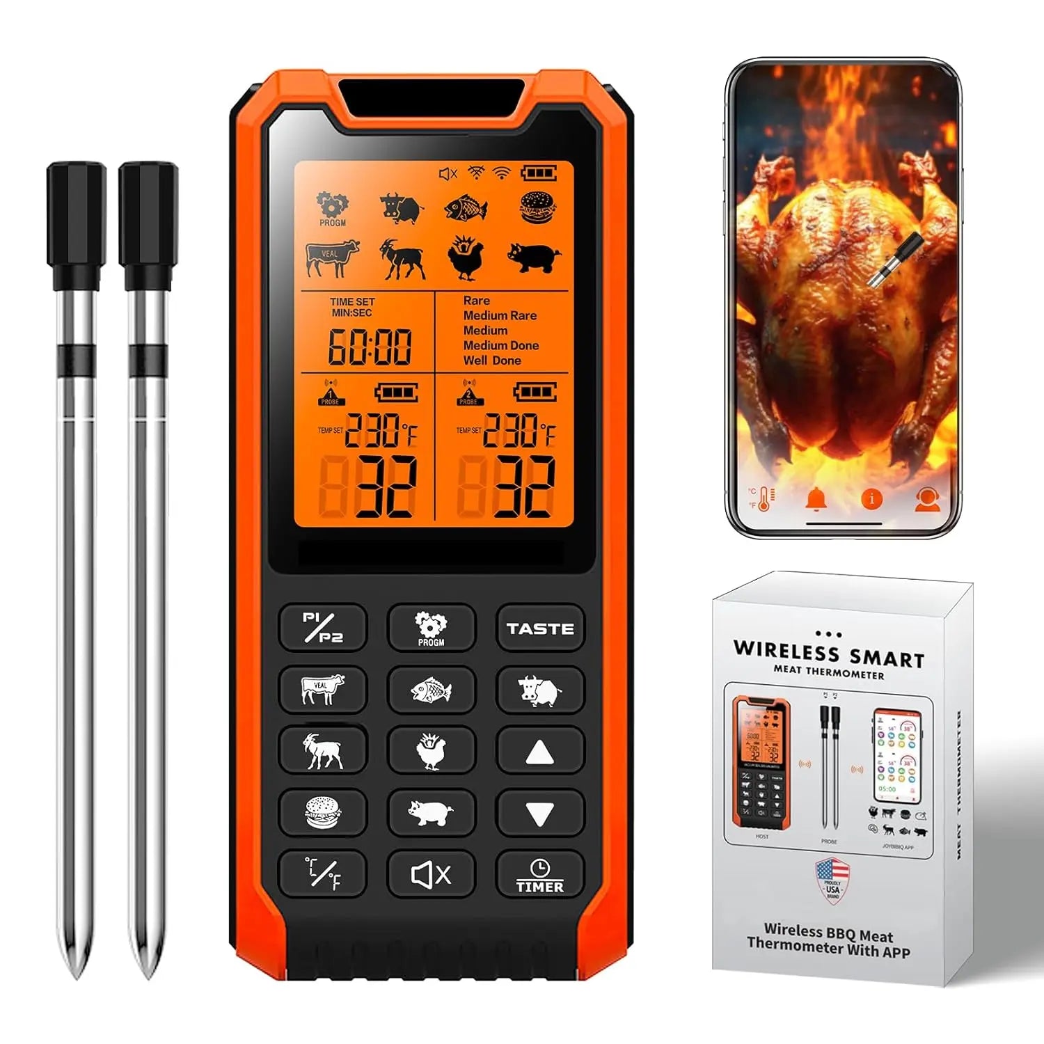 Wireless Digital Meat Thermometer with Dual Probes for BBQ, Oven, Smoker, Air Fryer - TrendForce25