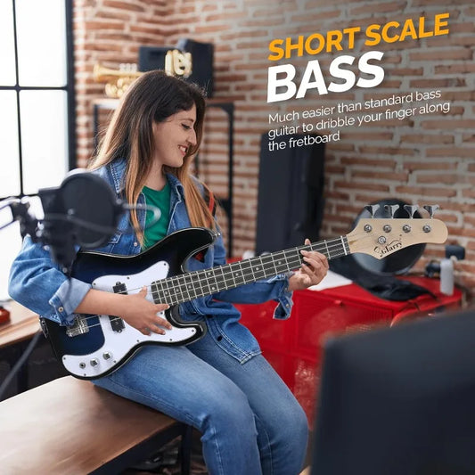 GLARRY 36in Electric Bass Guitar, 4 String Beginner Starter Kit with Accessories including Cable,Strap,Bag for Adults, Dark Blue