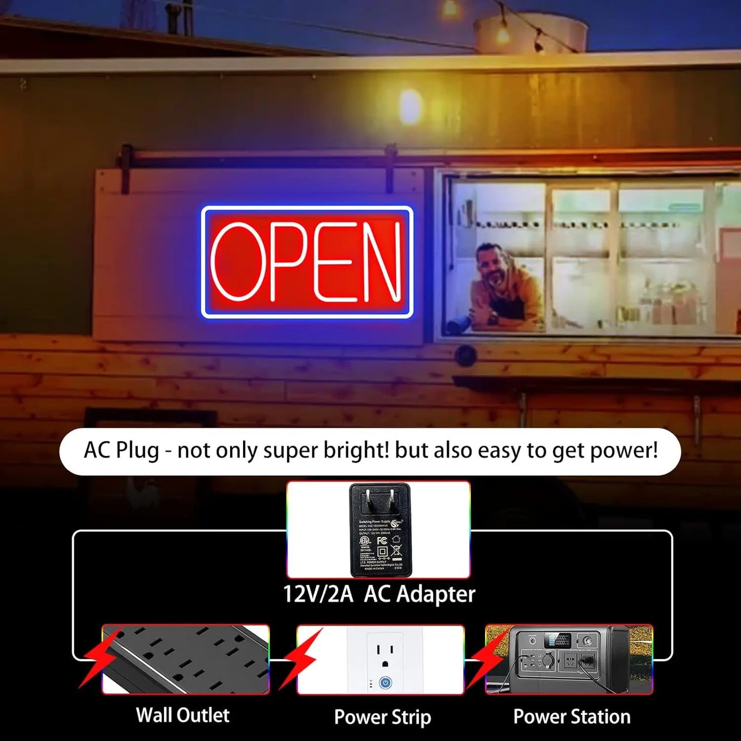 “OPEN” LED neon light for store window glass door open sign store florist bar salon cafe restaurant USB powered dimmable 16"