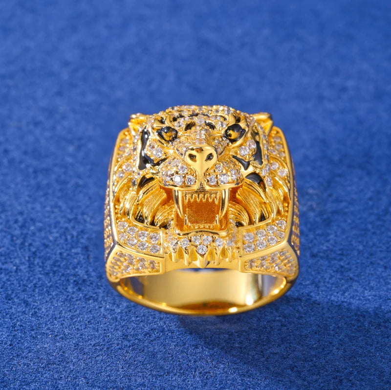 D VVS Moissanite Fierce Tiger Ring For Men 925 Sterling Silver Top Quality Exquisite Animal For Man Hip Hop Bling Jewelry Gifts