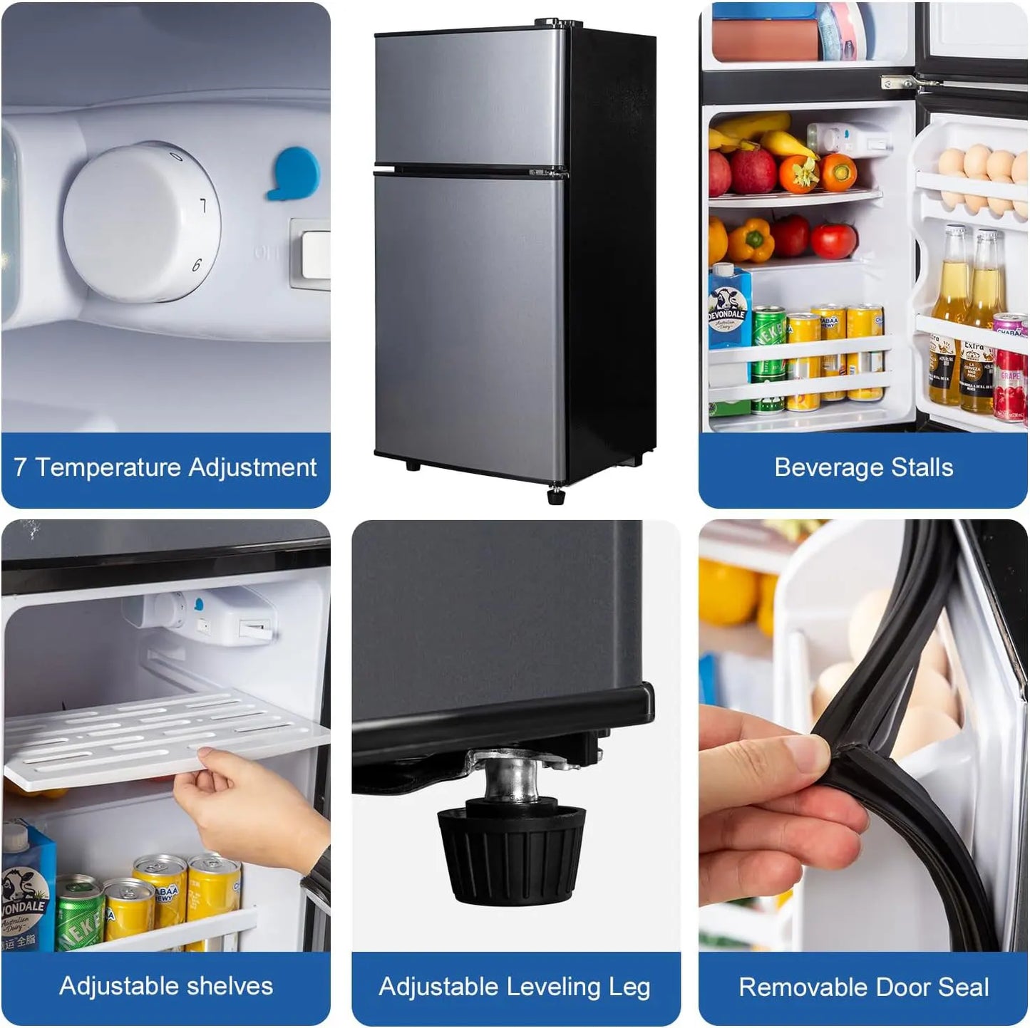 Mini Fridge with Freezer, 2.9 Cu.Ft Small Fridge, Energy Saving, Low Noise,7 Adjustable Thermostat, Double Door  Refrigerator - TrendForce25