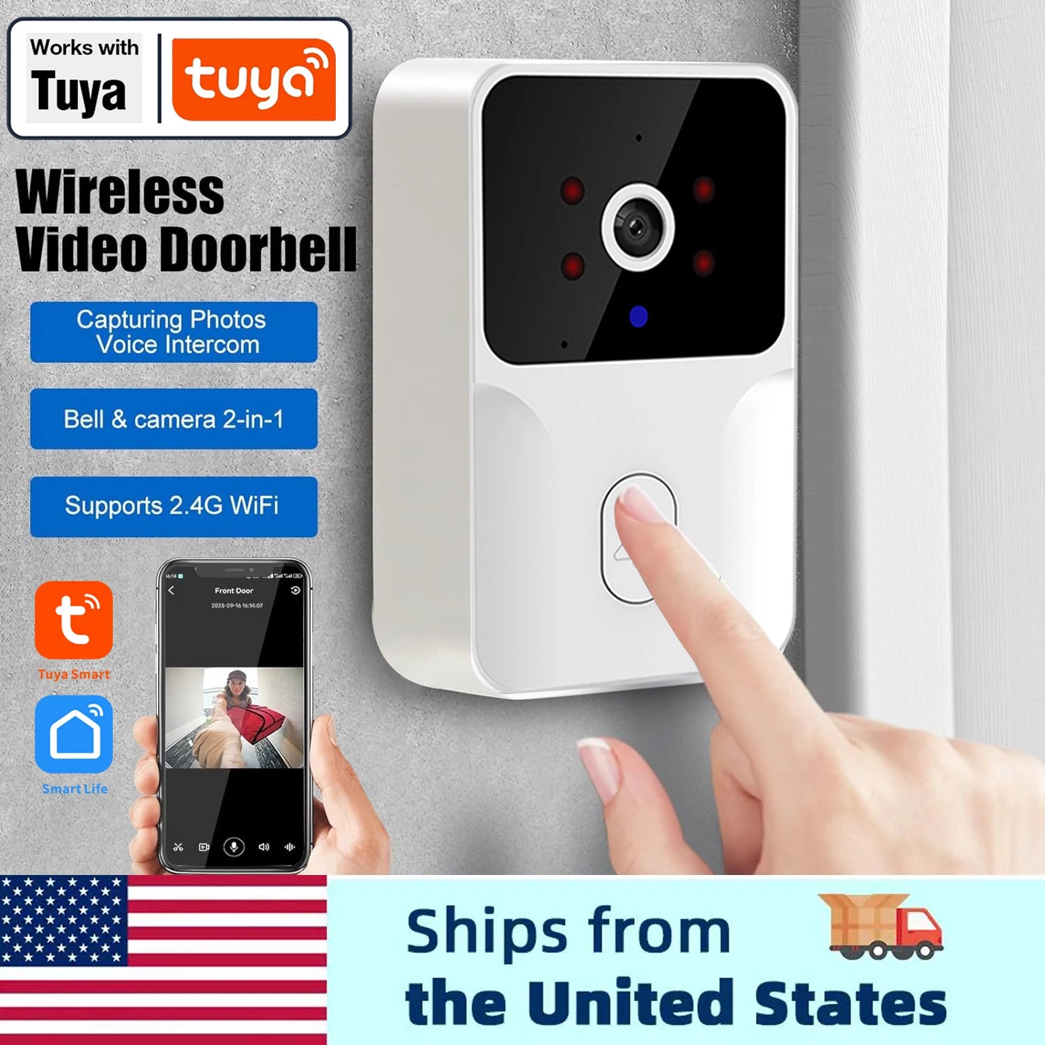 Tuya Smart Video Doorbell Camera HD Wireless doorbell for Home Security, Night Vision, Voice Change, 2-Way Audio, Waterproof - TrendForce25