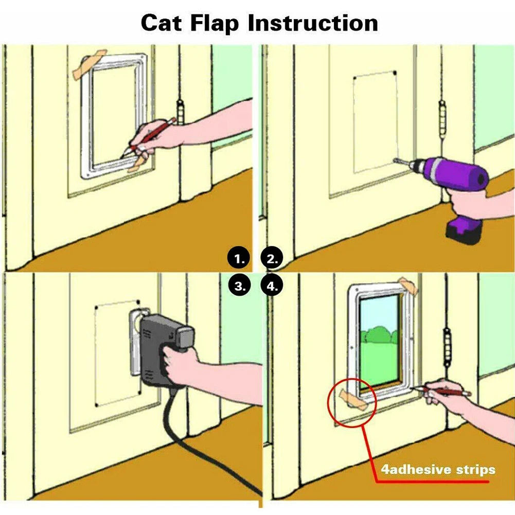 Cat Flap Door with 4 Way Security Lock Puppy Kitten Safety In&out Pet Door ABS Plastic Small Pet Gate Pet Doors and Sliding Door
