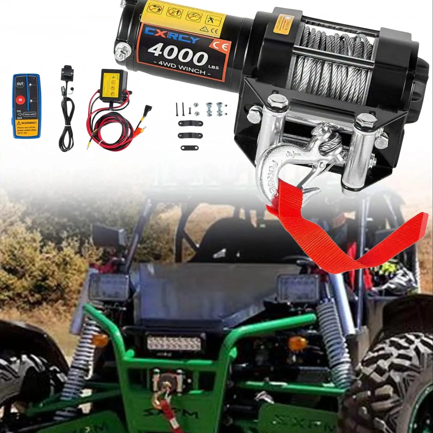 12V Electric Winch, 13500 Load Capacity Synthetic Rope Towing Winches for Jeep Truck SUV,with Wired Handle and Wireless Remote - TrendForce25