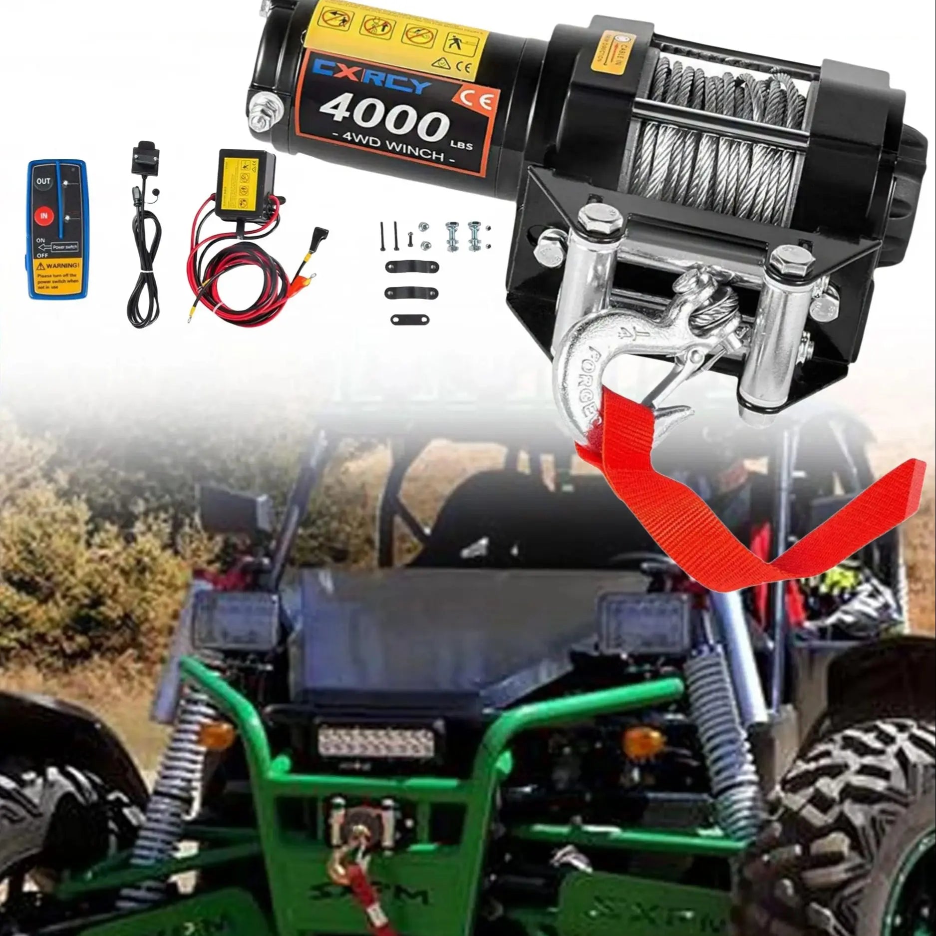 12V Electric Winch, 13500 Load Capacity Synthetic Rope Towing Winches for Jeep Truck SUV,with Wired Handle and Wireless Remote - TrendForce25